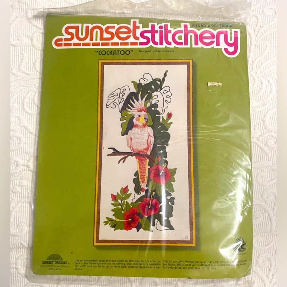 Sealed Sunset Stitchery Cockatoo Embroidery Set